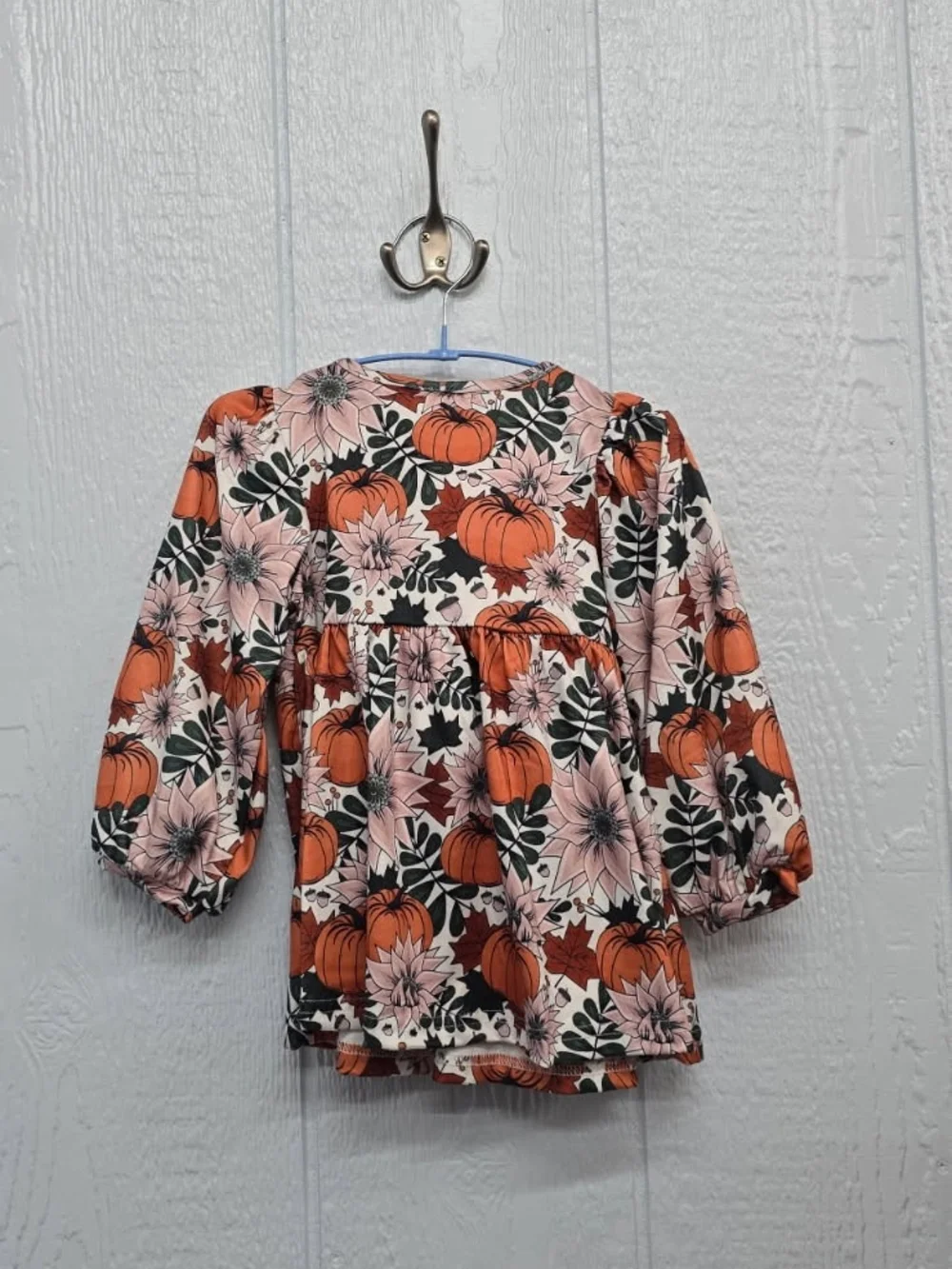 New Size 3 Girls' Orange Pumpkin Floral Long-Sleeve Top